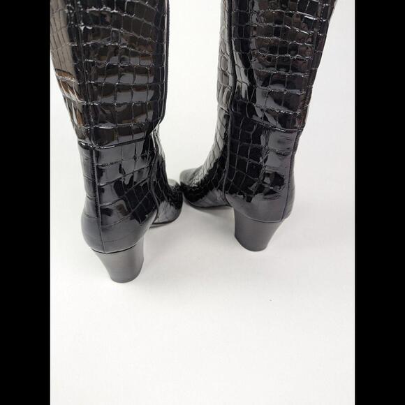 NEW SAINT LAURENT PARIS Sz EU 37 US 7 KIM Black Calfskin Croc Embossed OTK Boots - Picture 9 of 13